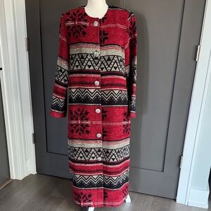 (Sold)Vintage New Frontier Red and Black Patterned Cardigan Size M